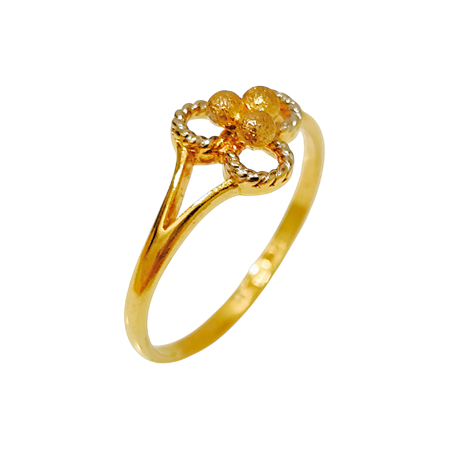 1.24g 10K Yellow Gold Stippled Flower Ring  Openwork Petal Split Band - 12441