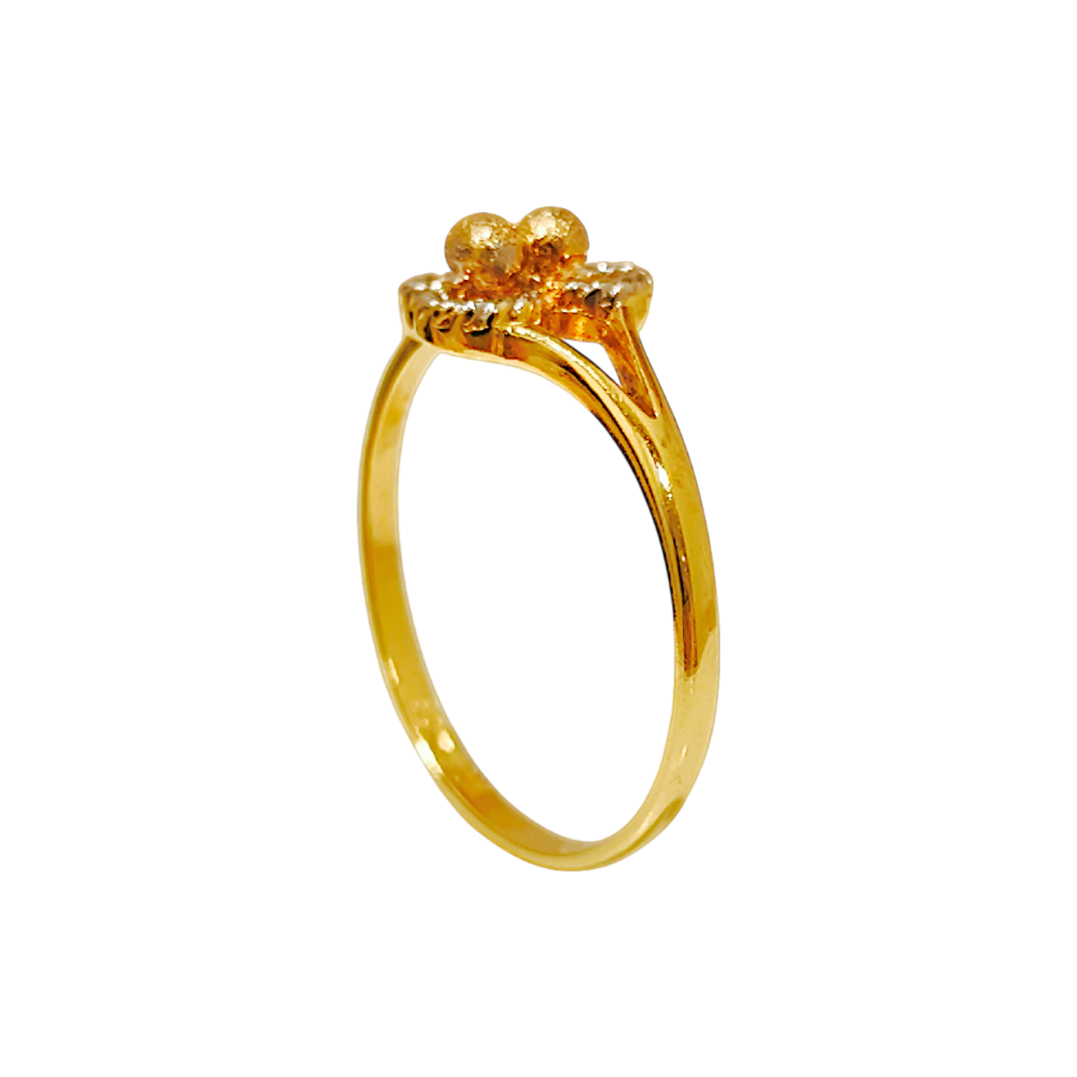 1.24g 10K Yellow Gold Stippled Flower Ring  Openwork Petal Split Band (2)