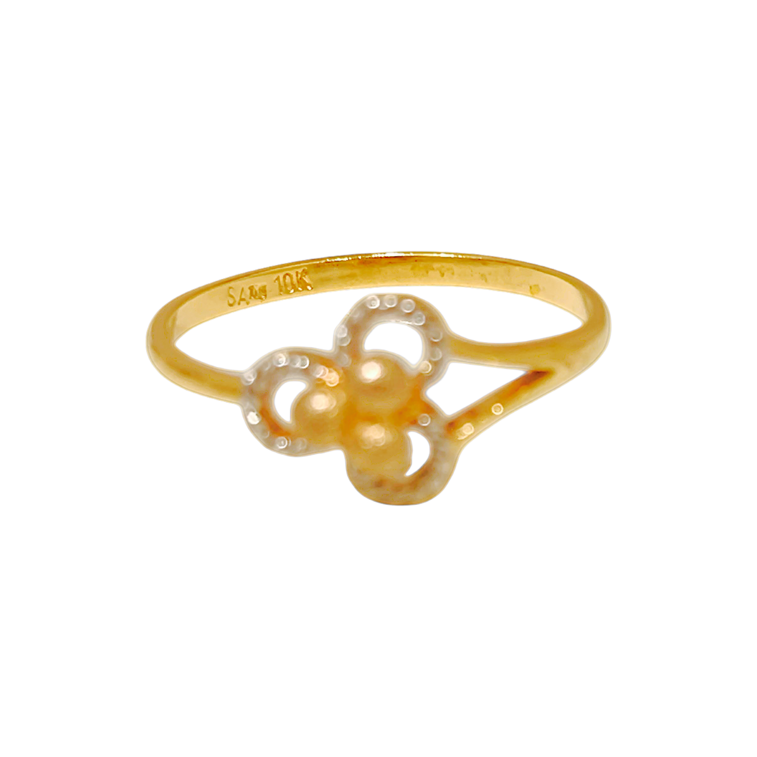 1.24g 10K Yellow Gold Stippled Flower Ring  Openwork Petal Split Band (1)