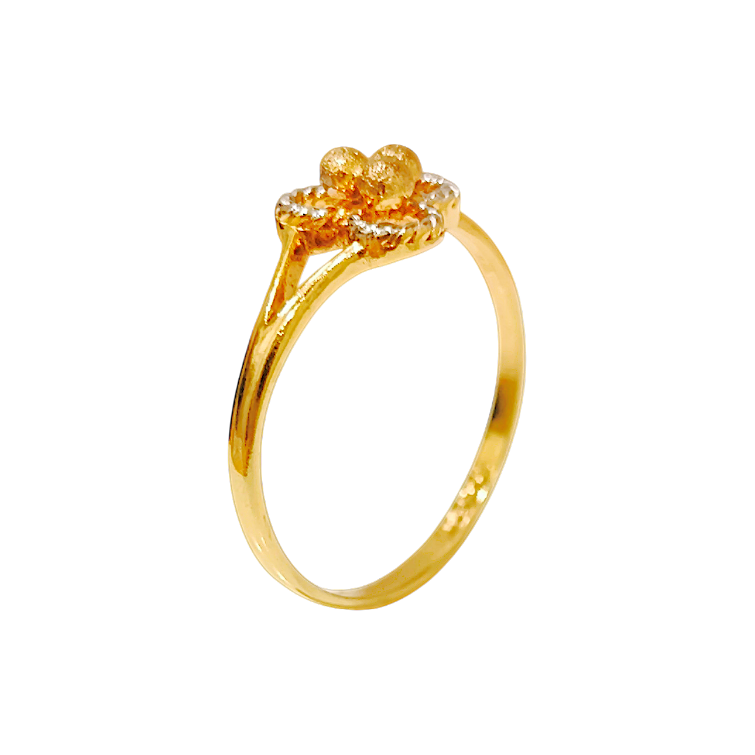 1.24g 10K Yellow Gold Stippled Flower Ring  Openwork Petal Split Band (4)
