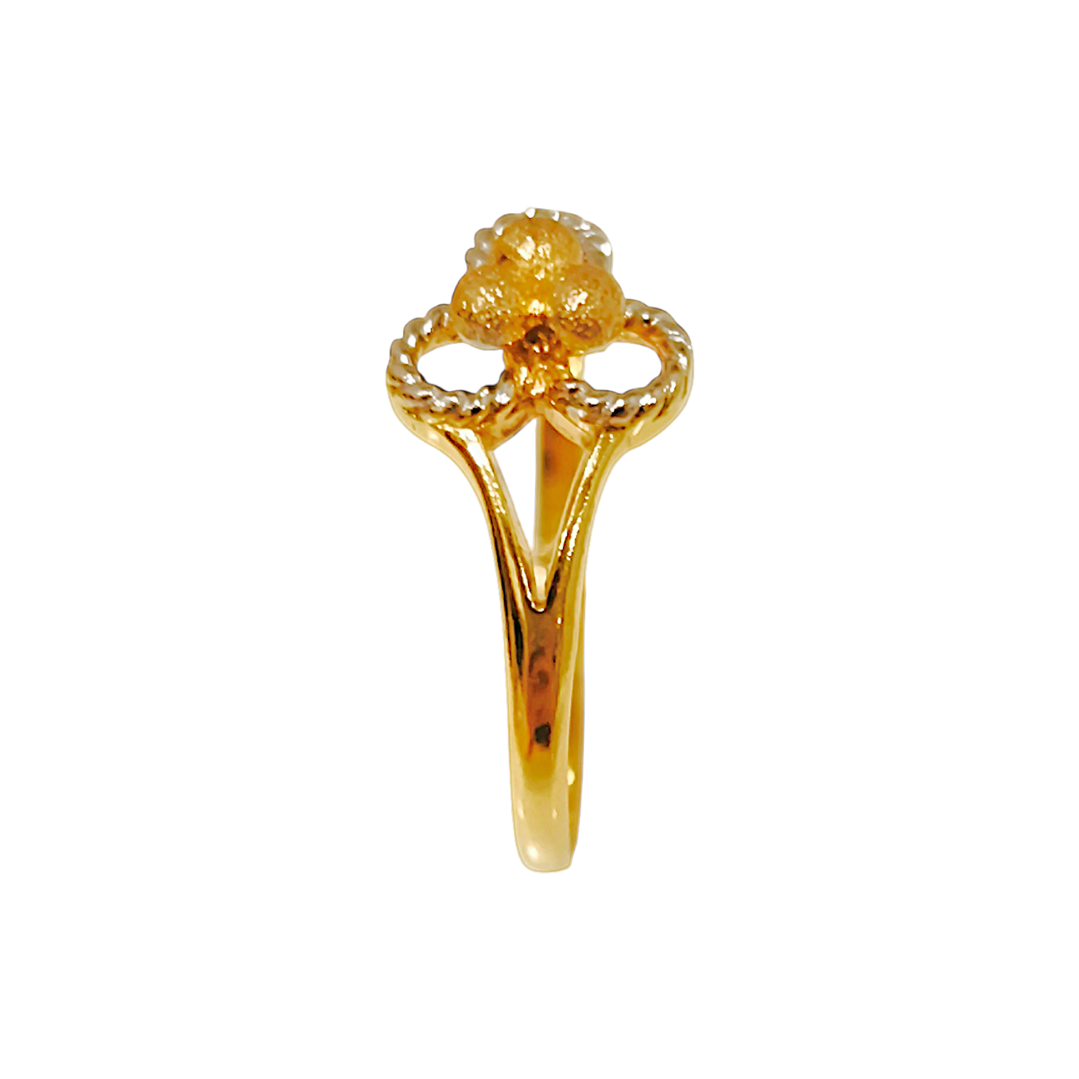 1.24g 10K Yellow Gold Stippled Flower Ring  Openwork Petal Split Band (3)