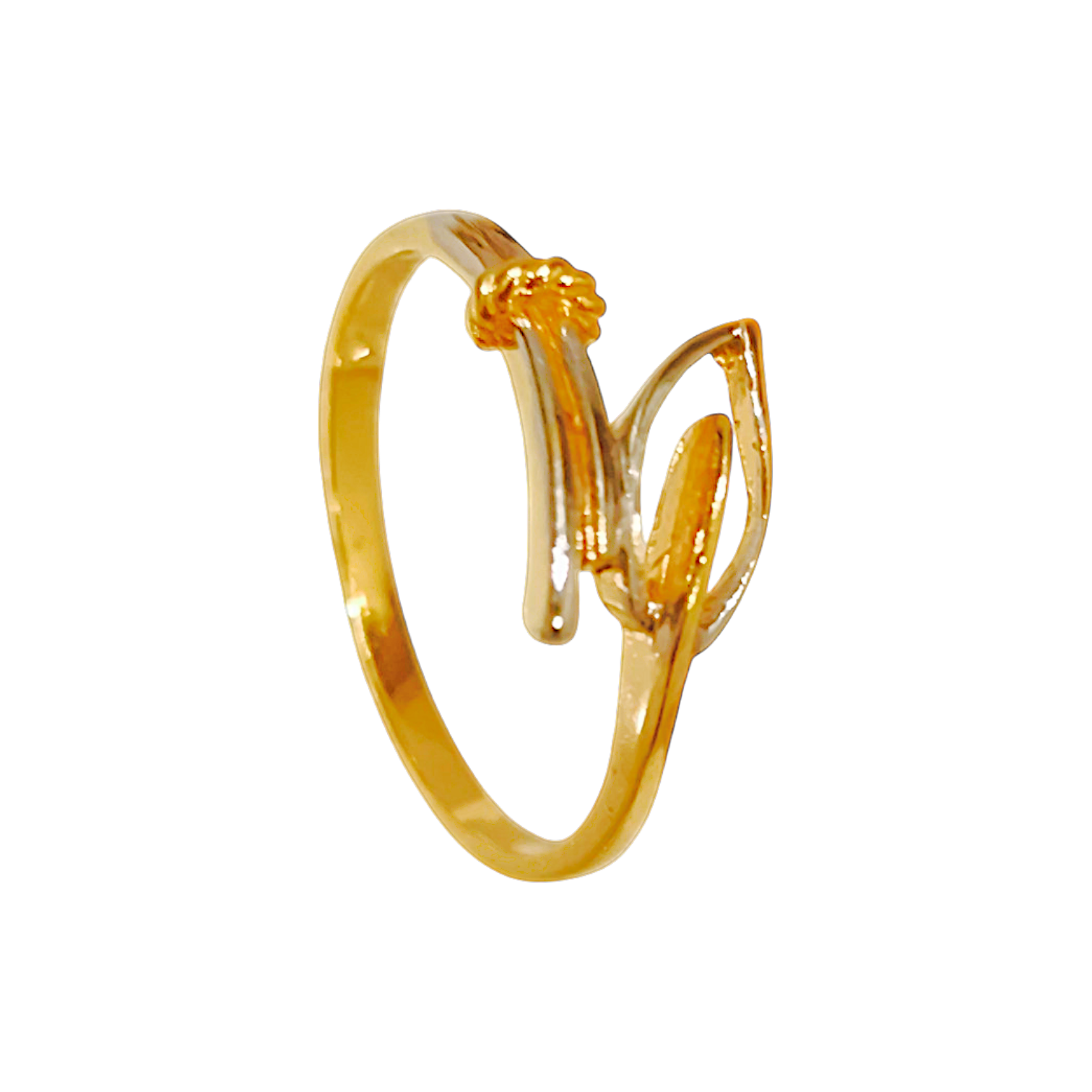 1.42g 10K Yellow Gold Openwork Leaf Ring  Delicate Botanical Bypass Band - 12433