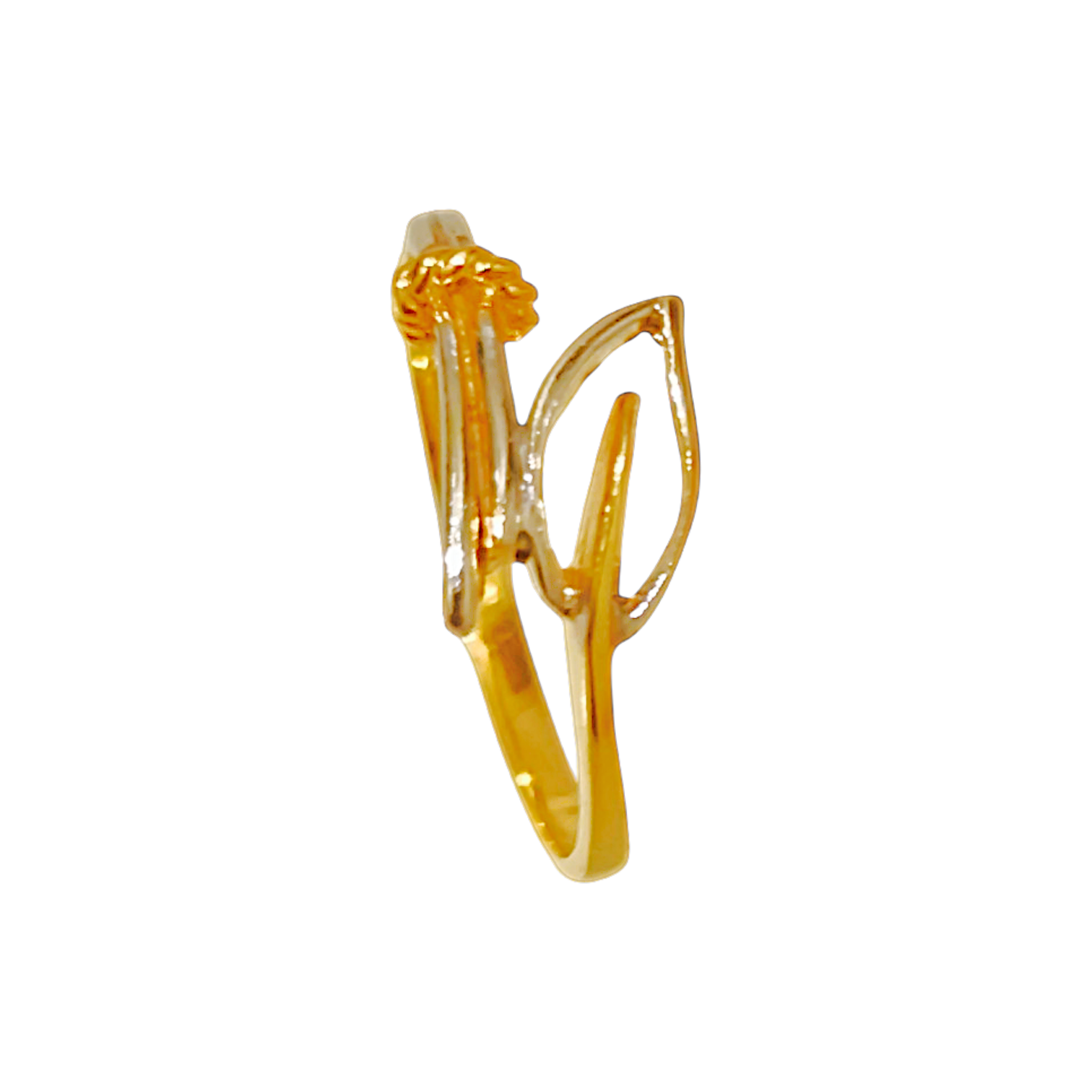1.42g 10K Yellow Gold Openwork Leaf Ring  Delicate Botanical Bypass Band