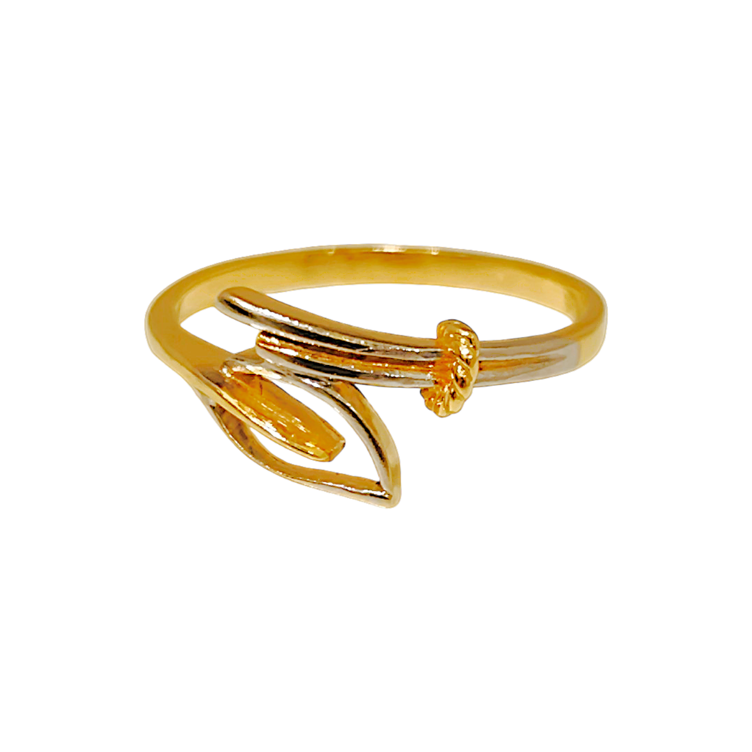 1.42g 10K Yellow Gold Openwork Leaf Ring  Delicate Botanical Bypass Band (2)