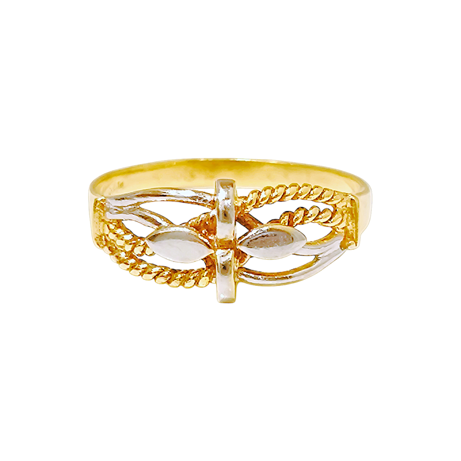 1.65g 10K Yellow Gold Marquise Openwork Ring  Rope Lace Band (2)