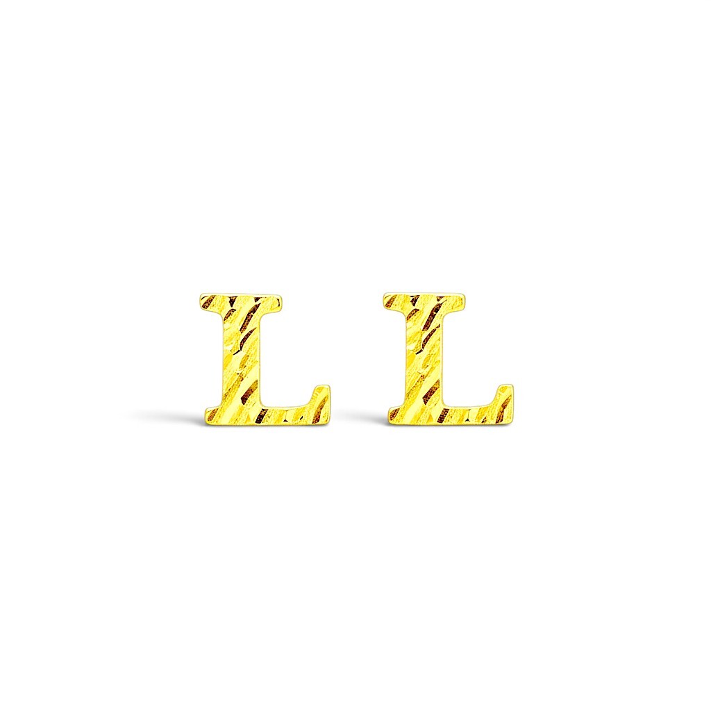 The Personal Touch_ 916 (22K) Yellow Gold Diamond-Cut Sunburst Initial 'L' Alphabet Stud Earrings