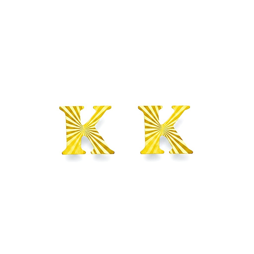 The Personal Touch_ 916 (22K) Yellow Gold Diamond-Cut Sunburst Initial 'K' Alphabet Stud Earrings