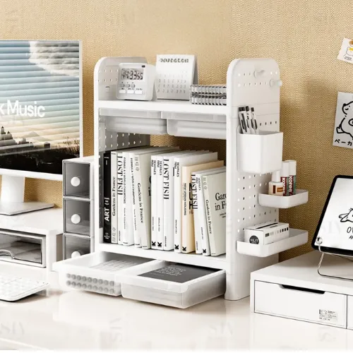 Desk Shelf With Drawer & Pegboard