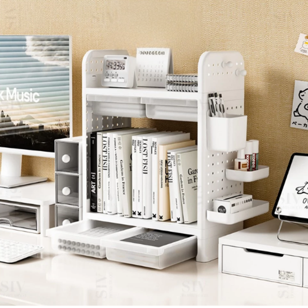 Desk Shelf With Drawer & Pegboard