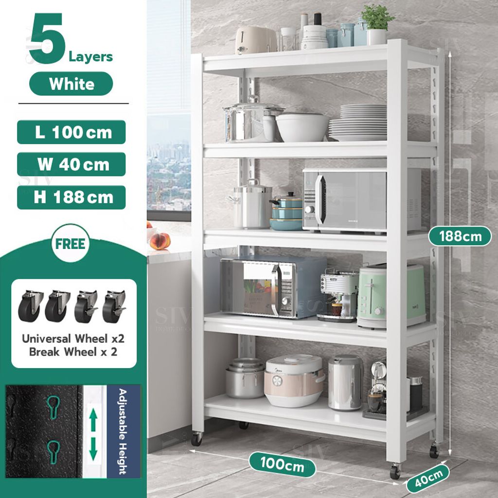 5 Tiers 100X40X188cm,White