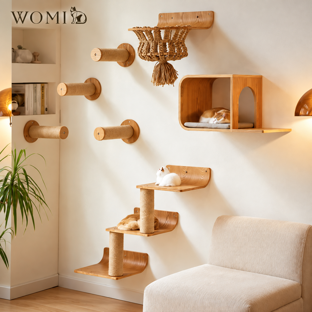 WOMIO 白橡木壁掛貓爬架組合情境 2
