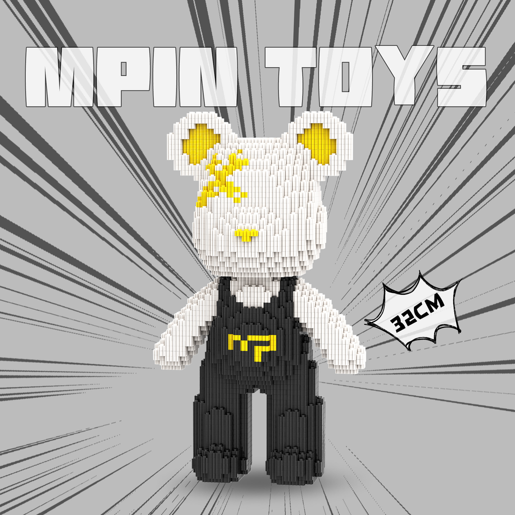 【32cm】M6639【萌力熊系列】背带熊-经典黑白A-线性图