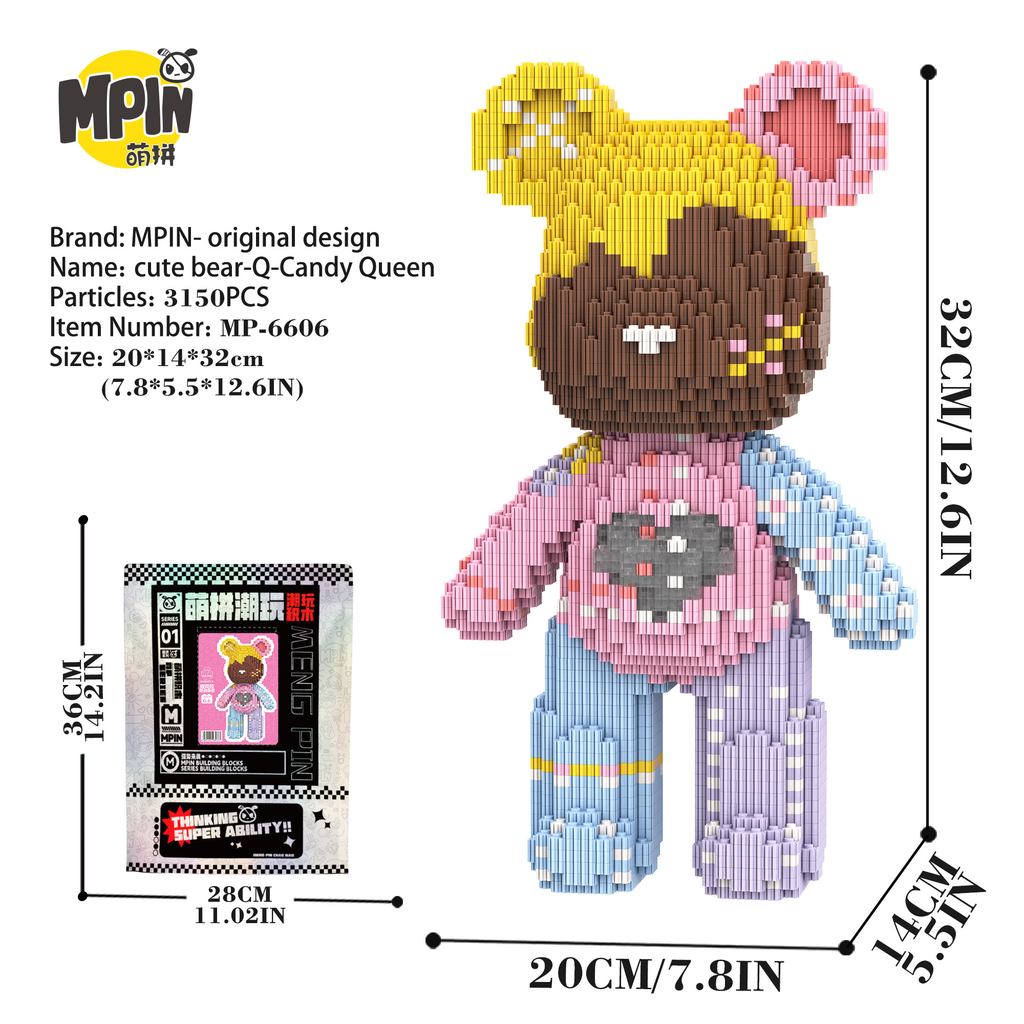 【32cm】M6606【萌力熊系列】糖果妹妹中号熊-彩袋图