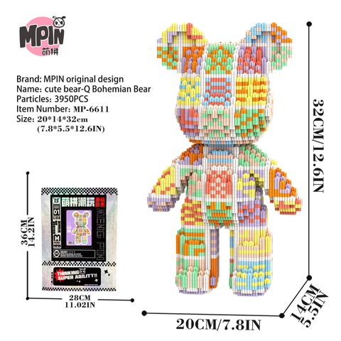 【32cm】M6611【萌力熊系列】波西米亚中号熊-彩袋图