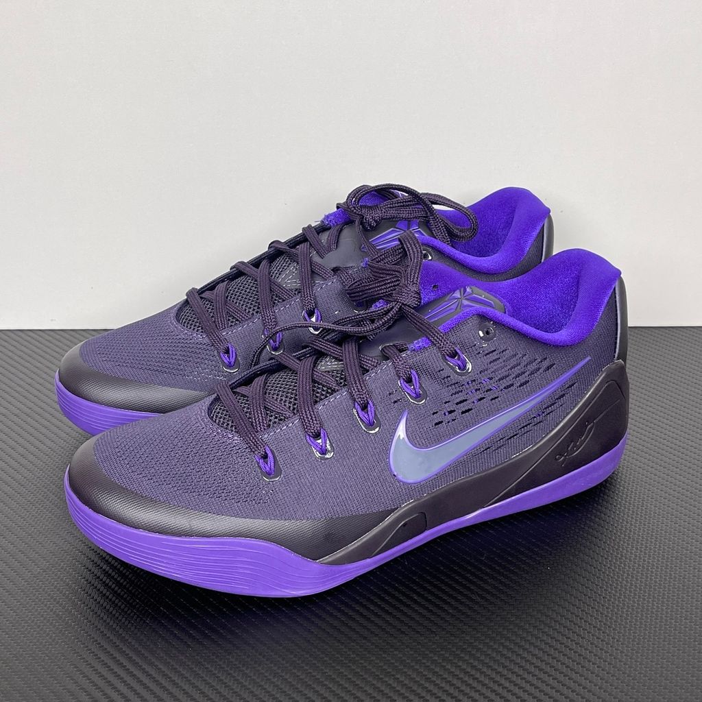 Side profile of the Nike Kobe 9 EM Low Protro TB Purple Dynasty basketball shoe IH1401-500, featuring a rich purple Engineered Mesh upper, carbon fiber heel counter, and pressure-mapped rubber outsole. Available in Singapore and Malaysia..jpg