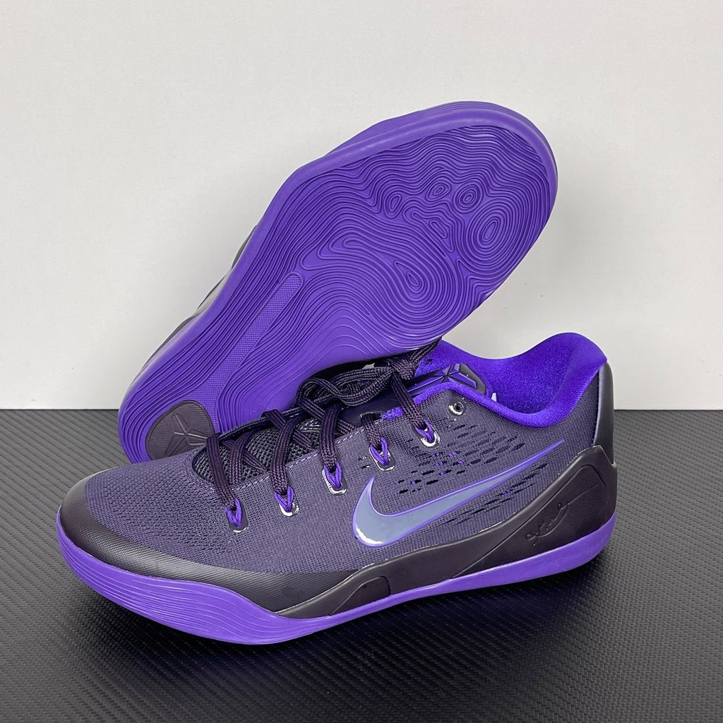 Side profile of the Nike Kobe 9 EM Low Protro TB Purple Dynasty basketball shoe IH1401-500, featuring a rich purple Engineered Mesh upper, carbon fiber heel counter, and pressure-mapped rubber outsole. Available in Singapore and Malaysia..jpg