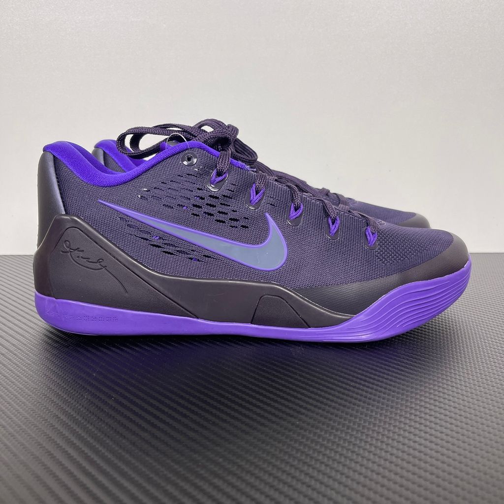 Side profile of the Nike Kobe 9 EM Low Protro TB Purple Dynasty basketball shoe IH1401-500, featuring a rich purple Engineered Mesh upper, carbon fiber heel counter, and pressure-mapped rubber outsole. Available in Singapore and Malaysia..jpg