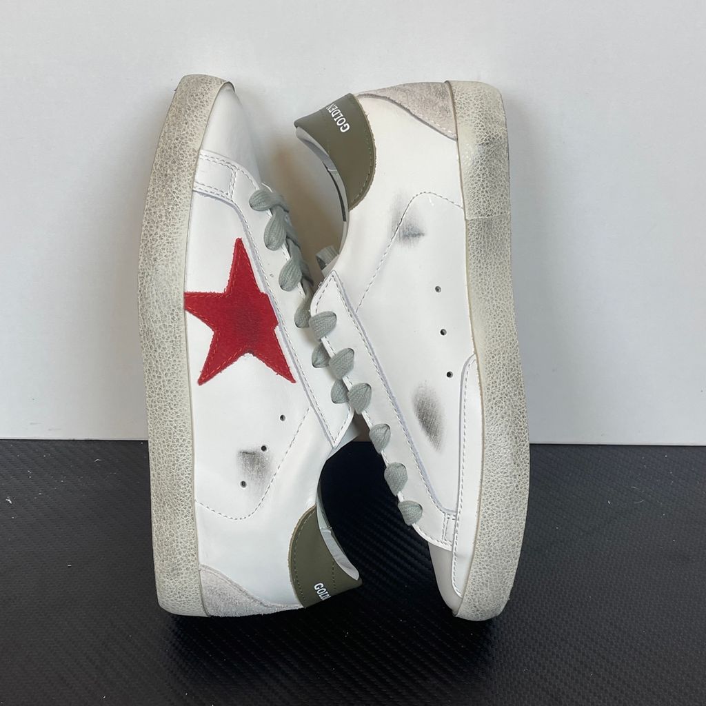 Golden-Goose-Super-Star-White-Red-Olive-G21D120-G304-Distressed-Italian-Leather-Sneaker