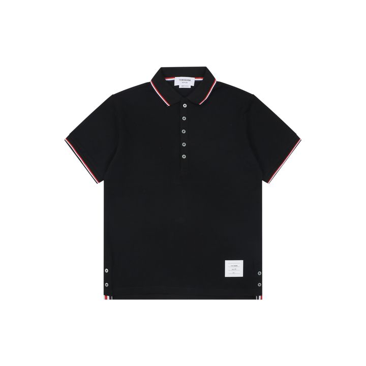 tb-t029-ribbon-ribbed-polo-short-sleeve-black-pure-cotton-pique