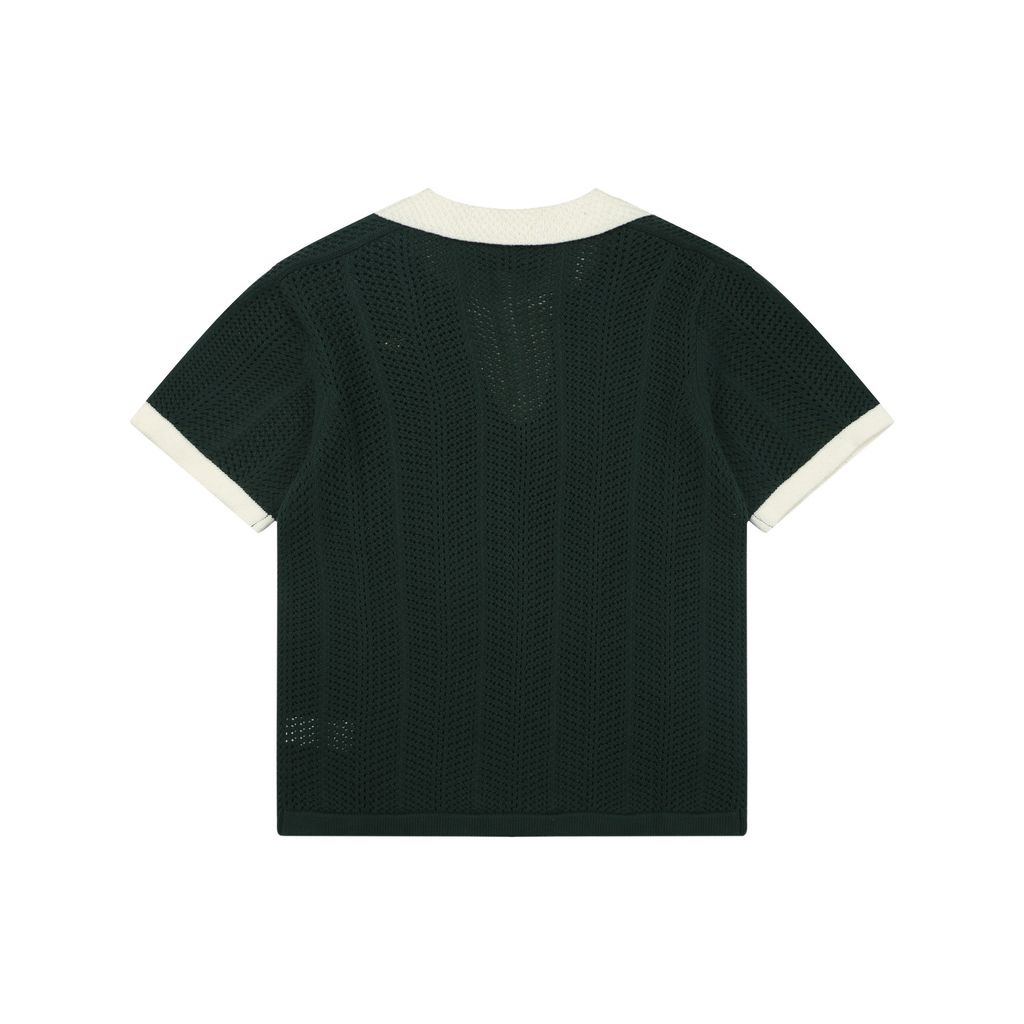 adidas-three-stripe-hollow-v-neck-polo-short-sleeve-breathable-mesh