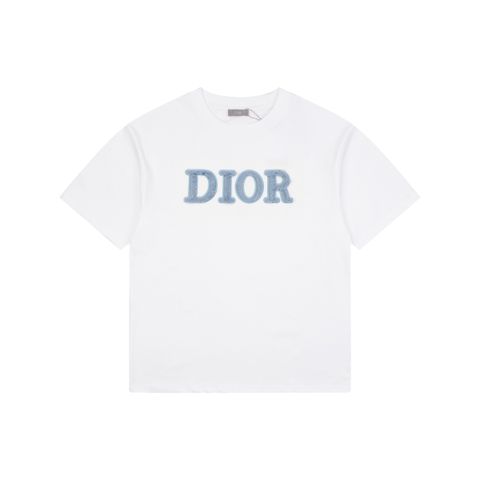 CD Blue Velvet Dio Letter Embroidered T-Shirt Front View