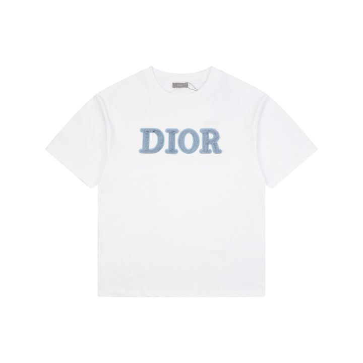 CD Blue Velvet Dio Letter Embroidered T-Shirt Front View