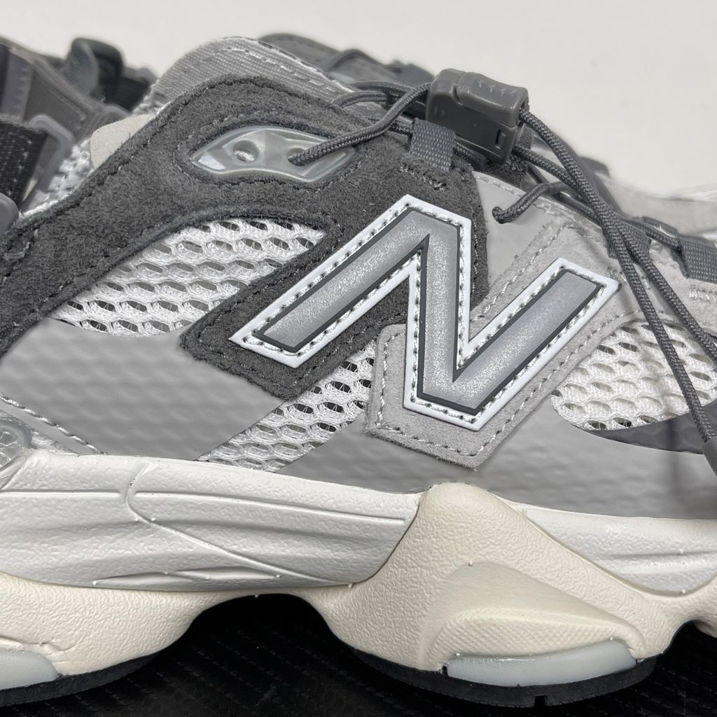 New Balance 9060 Summer sandal-sneaker hybrid in Raincloud and Castlerock grey, featuring an open back with an adjustable strap and ABZORB midsole, SKU U90603FA.