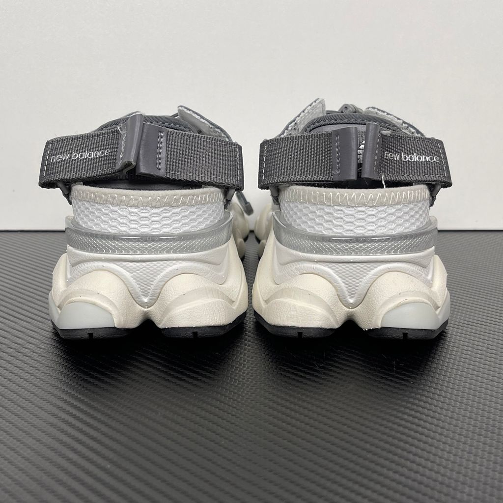 New Balance 9060 Summer sandal-sneaker hybrid in Raincloud and Castlerock grey, featuring an open back with an adjustable strap and ABZORB midsole, SKU U90603FA.