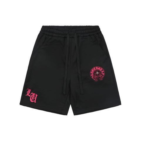 chrome-hearts-pink-sanskrit-three-cross-flower-embroidered-shorts