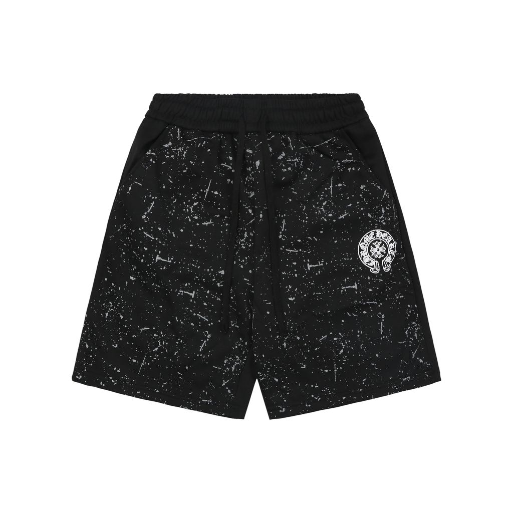 chrome-hearts-ink-splash-sanskrit-cross-flower-shorts