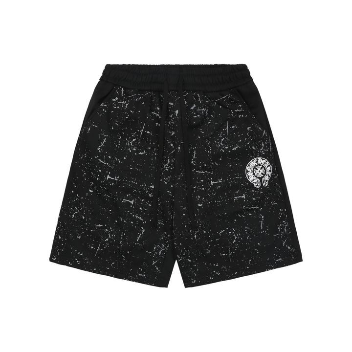 chrome-hearts-ink-splash-sanskrit-cross-flower-shorts
