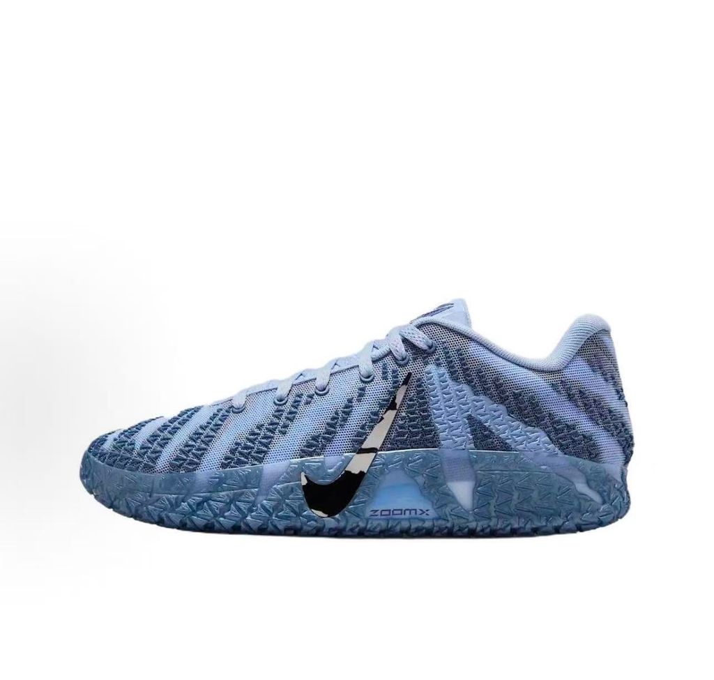 Nike Ja 3 All-Star basketball shoe in a vibrant galactic blue colorway, featuring a breathable mesh upper, iridescent silver Nike Swoosh, and a translucent icy outsole, SKU HF2794-400.