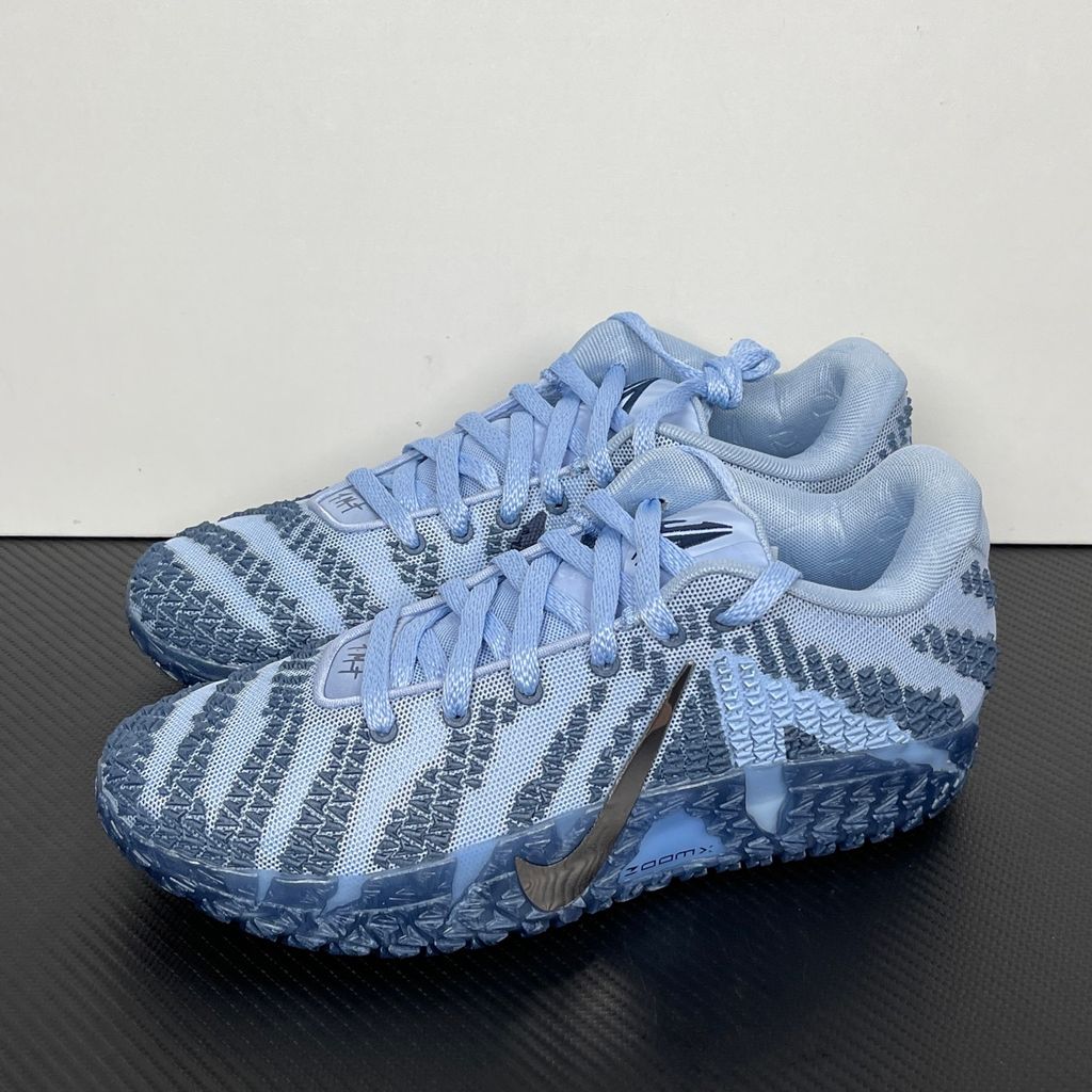Nike Ja 3 All-Star basketball shoe in a vibrant galactic blue colorway, featuring a breathable mesh upper, iridescent silver Nike Swoosh, and a translucent icy outsole, SKU HF2794-400.