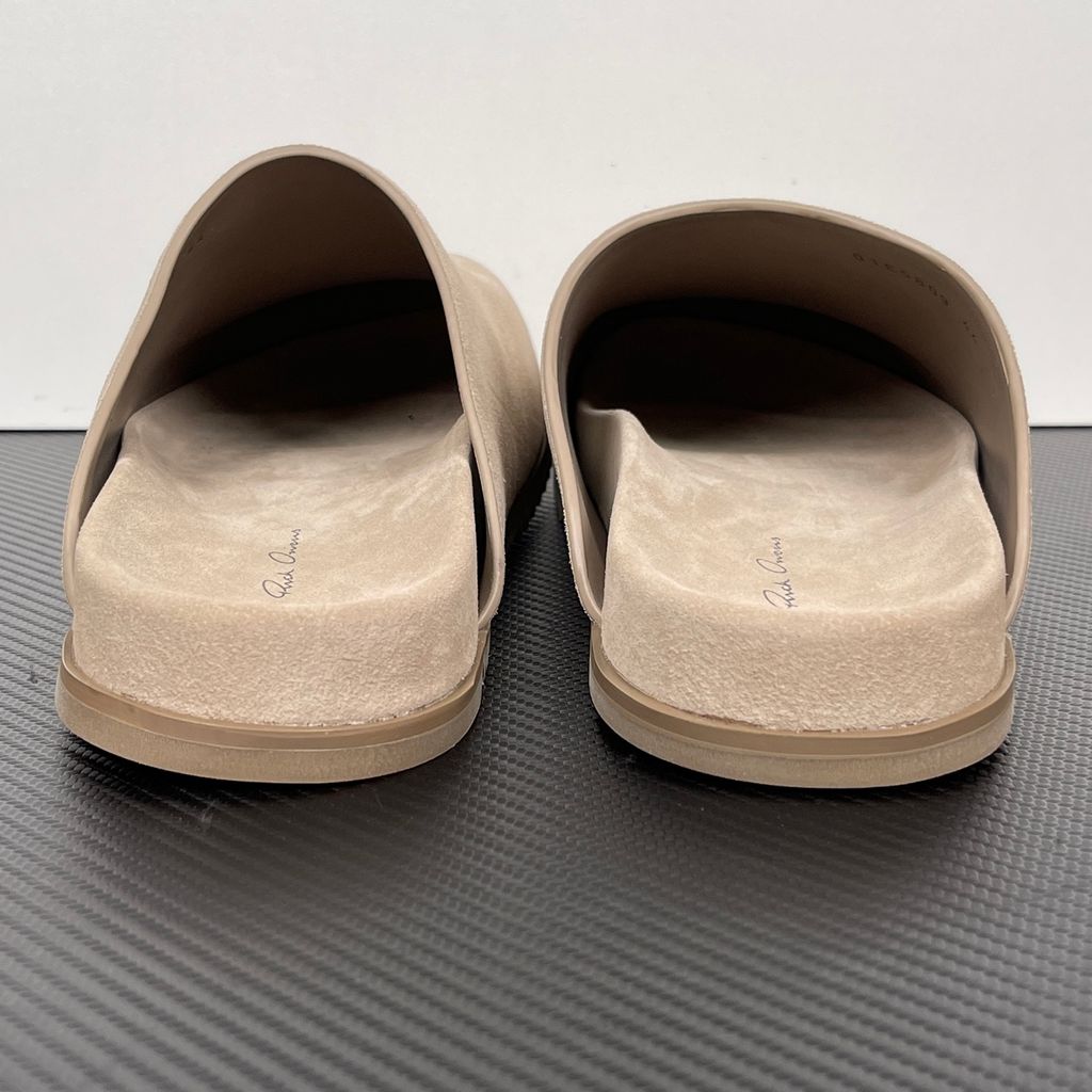 Side profile of the Rick Owens Mainline premium suede closed-toe Megalace Mule in Granola Brown, featuring a minimalist silhouette and textured finish.
