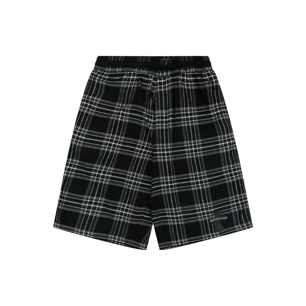 chrome-hearts-plaid-cross-leather-patch-cropped-shorts