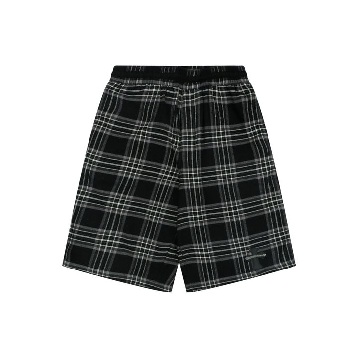 chrome-hearts-plaid-cross-leather-patch-cropped-shorts