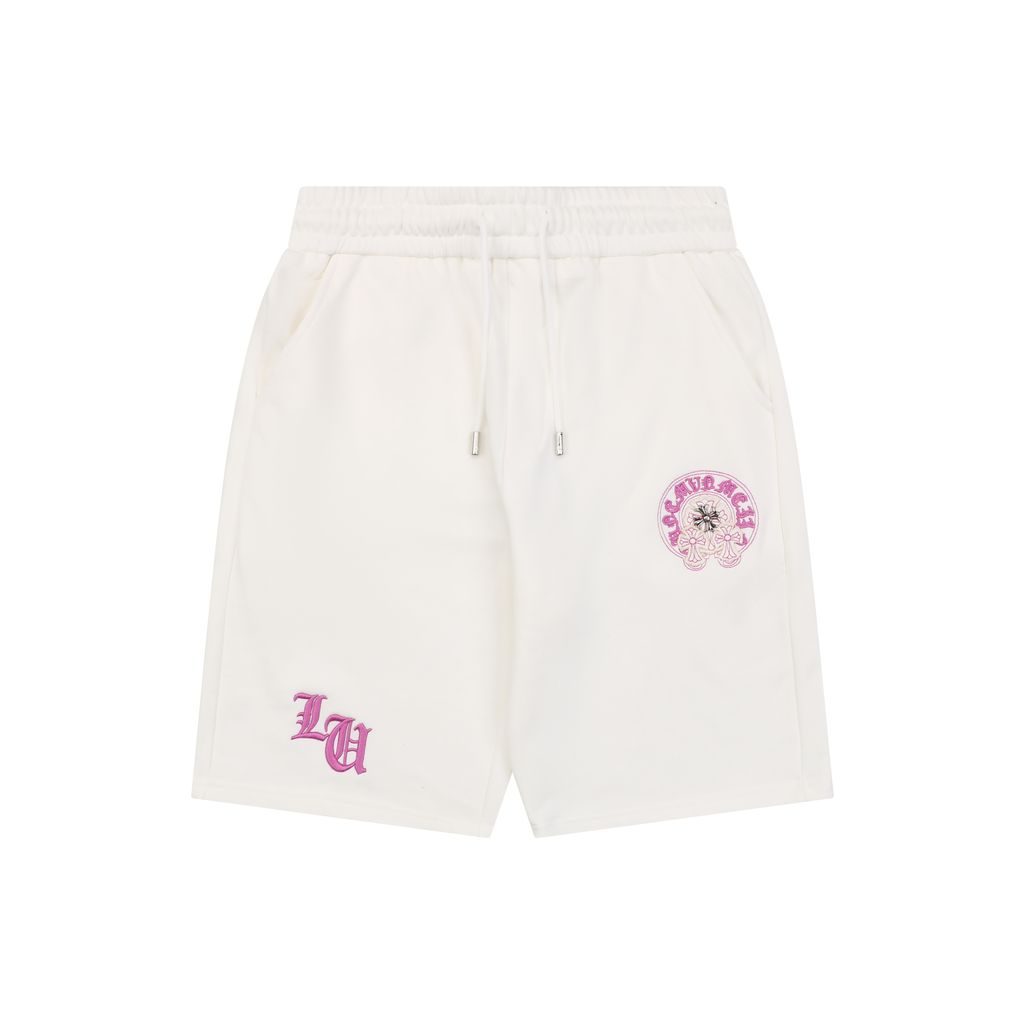 chrome-hearts-pink-purple-sanskrit-cross-embroidered-shorts