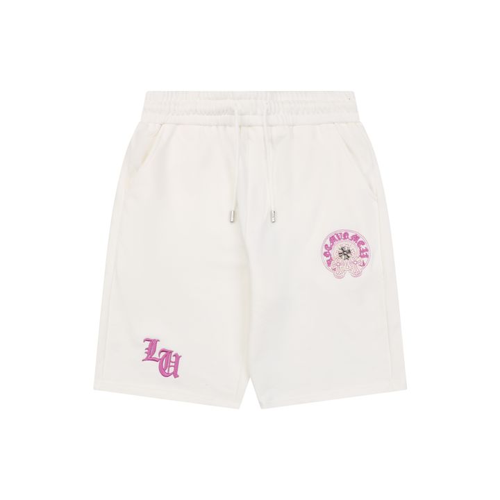 chrome-hearts-pink-purple-sanskrit-cross-embroidered-shorts