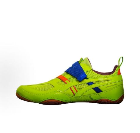 Side profile of the ASICS x Issey Miyake Hyper Taping sneaker in a sophisticated green tonal colorway, highlighting the unique, ribbon-like taping construction, sleek silhouette, and premium collaborative detailing.