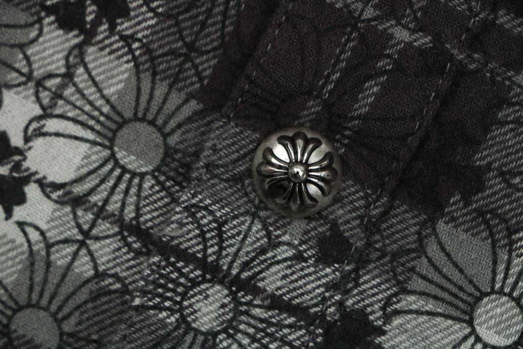 chrome-hearts-inspired-plaid-leather-patch-long-sleeve-shirt