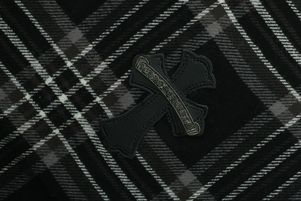 chrome-hearts-inspired-plaid-cross-label-wide-leg-pants