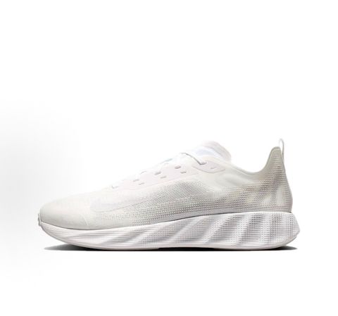 Side profile of the Nike Ava X sneaker in a clean Summit White and Photon Dust colorway, featuring a streamlined breathable mesh upper, subtle tonal Nike branding, and a sleek, lightweight cushioned midsole.