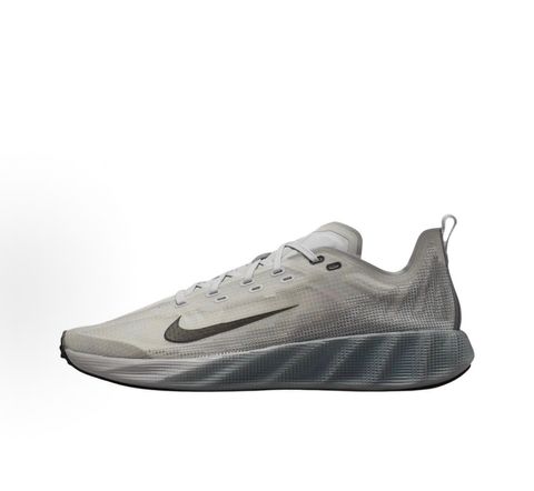 Side profile of the Nike Ava X sneaker in a clean Grey Fog and Black colorway, featuring a streamlined breathable mesh upper, sharp black Nike branding, and a sleek, lightweight cushioned midsole.