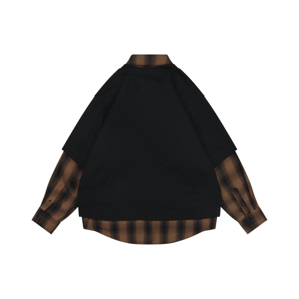 we11done-black-brown-plaid-true-two-piece-long-sleeve-shirt