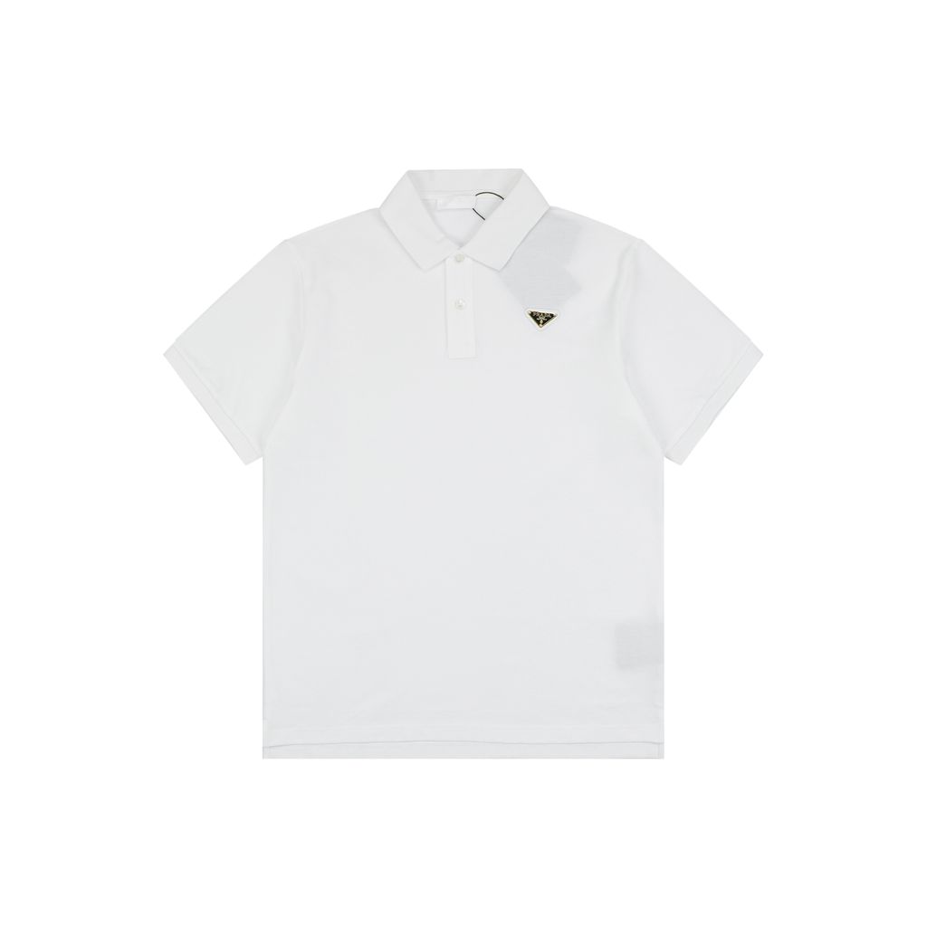 Prada Gold Triangle Logo 210g Cotton Piqué Polo Shirt
