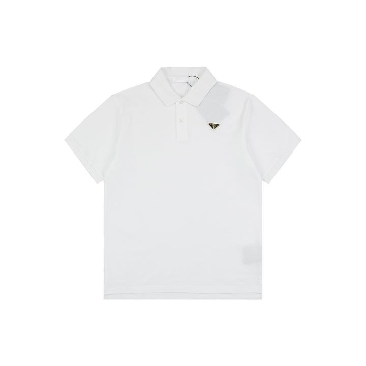Prada Gold Triangle Logo 210g Cotton Piqué Polo Shirt