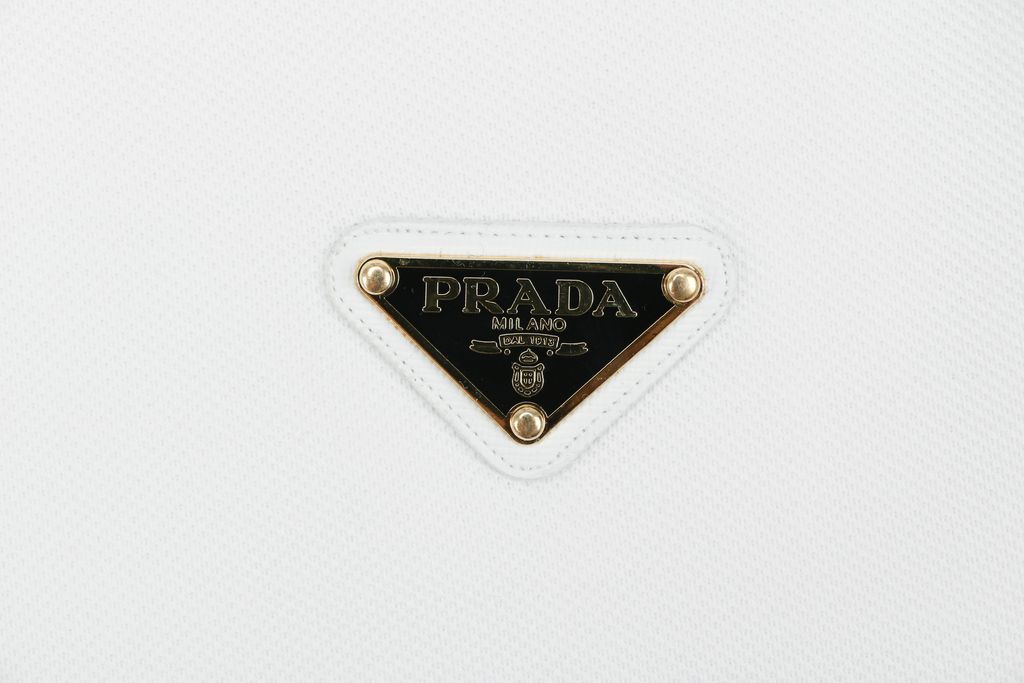 Prada-inspired gold triangle logo short-sleeve polo shirt