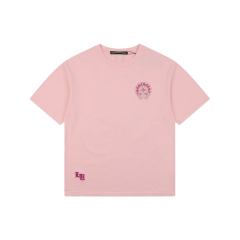 Chrome Hearts Pink Purple Sanskrit Cross Embroidered T-Shirt