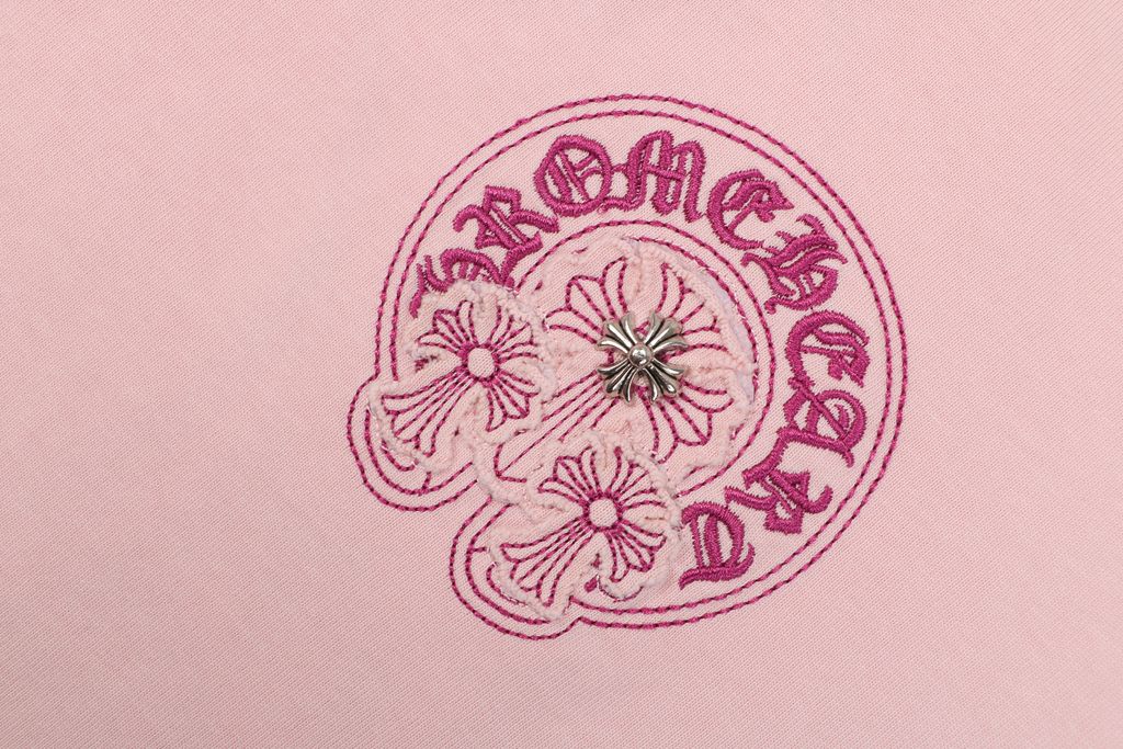 Chrome Hearts pink purple cross embroidered T-shirt