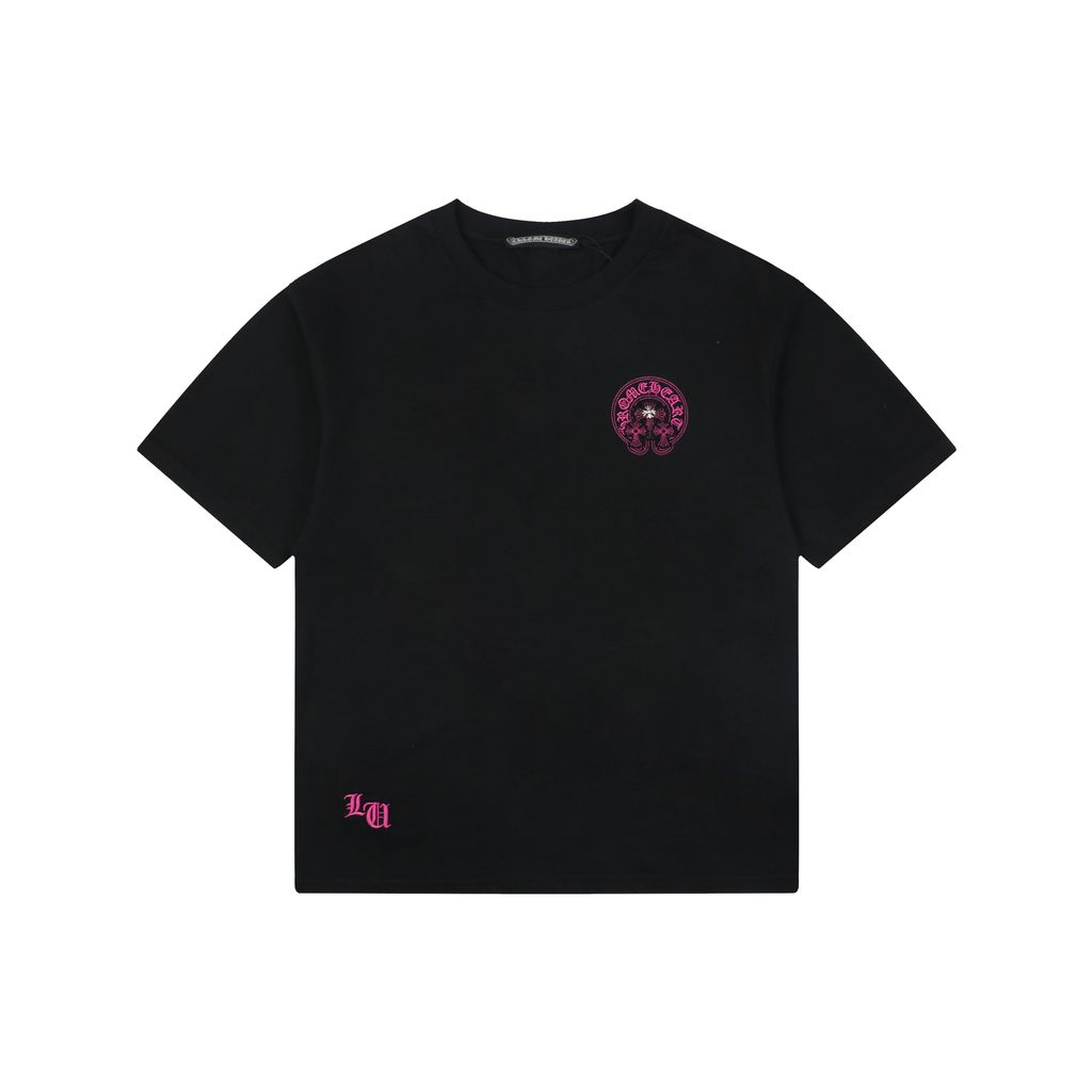 Chrome Hearts Pink Purple Sanskrit Cross Embroidered T-Shirt